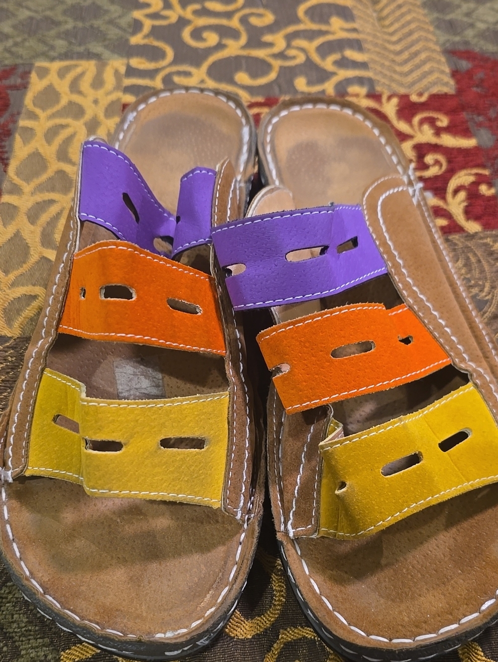 Women’s Multistrap Slide Sandals in Yellow, Orange & Purple